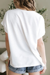 Floral Applique Notched Dolman Sleeve Top OutfitFlow